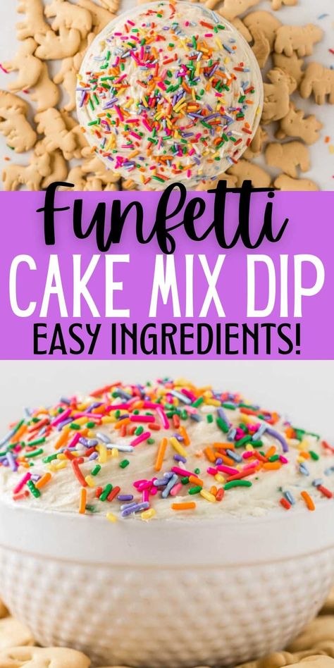 Funfetti Dip Recipe - Eating on a Dime Funfetti Cake Dip, Confetti Cake Dip, Funfetti Dip Recipe, Cake Mix Dip, Confetti Dip, Funfetti Dip, Fun Easy Desserts, Easy Dessert Dips, Dip With Cream Cheese