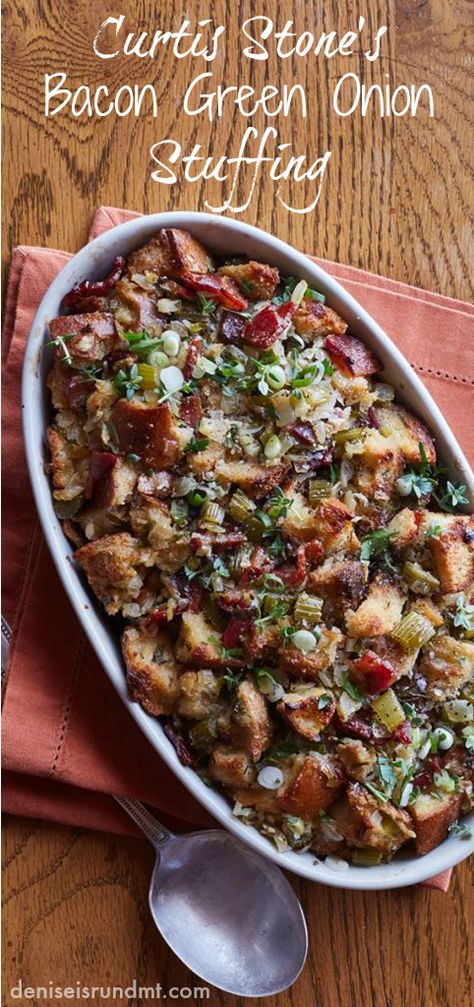 Curtis Stone Recipes, Onion Stuffing, Curtis Stone, Cooking Stone, Traditional Thanksgiving Menu, Holiday Menus, Stuffing Recipes, Green Onion, Thanksgiving Menu