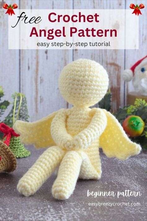 This sitting crochet angel pattern is easy to make and would look great sitting on your mantle, or as a table centerpiece. Crochet Sitting Angels Free Pattern, Sitting Angel Crochet Pattern, Naztazia.com Free Crochet Patterns, Crochet Angel Doll Free Pattern, Crochet Christmas Angel Free Pattern, Crochet Angel Pattern Free, Crochet Rosary Pattern Free, Crochet Angel Wings Free Pattern, Free Crochet Angel Patterns