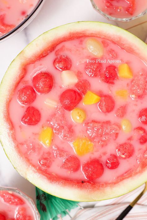 Hawachee Fruit Bowl, Hwachae Fruit Bowl, Hwachae Bowl, Hwachae Aesthetic, Hwachae Korean, Hwachae Recipe, Korean Drinks Recipe, Summer Fruit Punch, Watermelon Soup