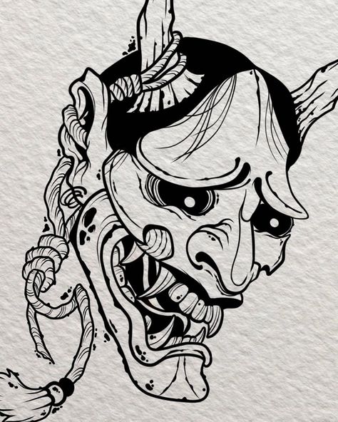 Mascara Oni, Oni Mask Tattoo, Oni Tattoo, Hannya Mask Tattoo, Mask Drawing, Japan Tattoo Design, Japanese Mask, Oni Mask, Mask Tattoo