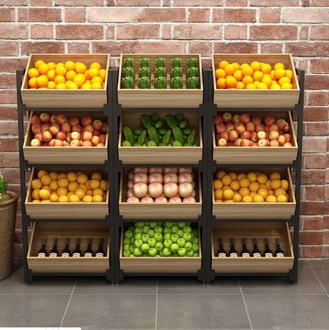 Marketing Display Ideas, Vegetable Display, Fruit And Veg Shop, Vegetable Rack, Produce Displays, Vegetable Stand, Vegetable Shop, Dried Fruit Snacks, Grocery Store Design