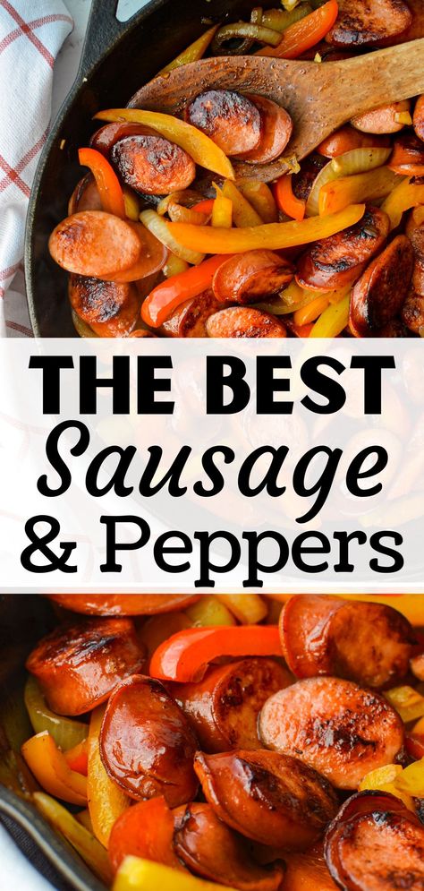 Smoked Sausage And Peppers, Sausage And Peppers Skillet, Sausage Peppers And Onions, Smoked Sausage Recipes, Sausage Dinner, Kielbasa Recipes, Easy Skillet Meals, 5 Ingredient Dinners, Sausage Dishes