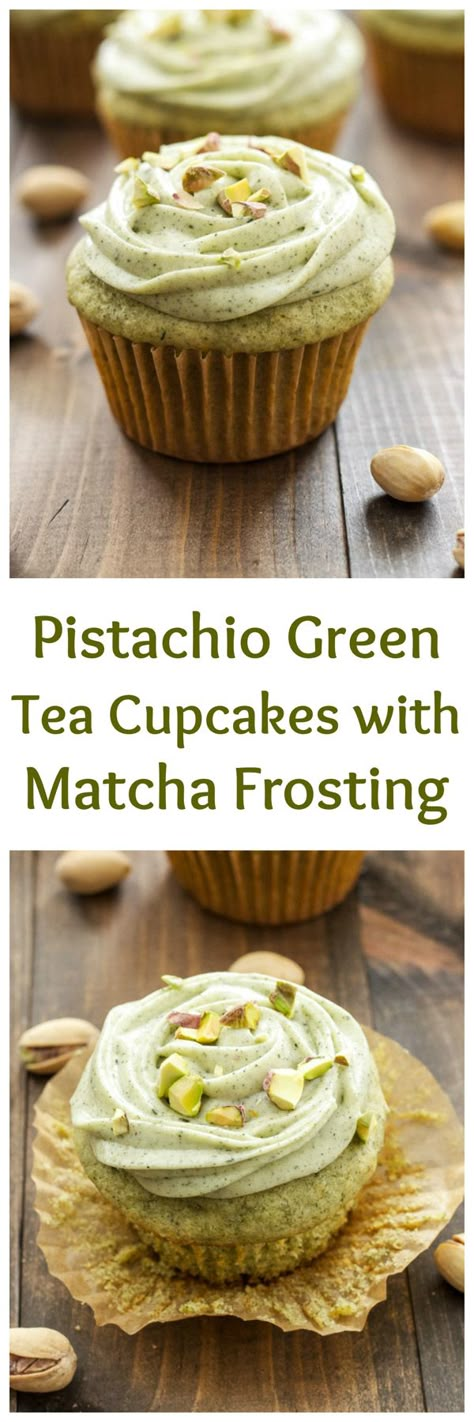 Pistachio Green Tea Cupcakes with Matcha Cream Cheese Frosting | Green tea is the perfect substitute for boxed pistachio pudding in these delicious cupcakes! via @reciperunner Macha Desserts, Matcha Cream Cheese, Healthy Cupcake Recipes, Macha Tea, Green Tea Cupcakes, Gorgeous Cupcakes, Tea Cupcakes, Matcha Cream, Matcha Green Tea Recipes