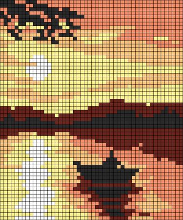 Moon Alpha Pattern, Gradient Sunset, Pixel Art Landscape, Landscape Frame, Cricut Print And Cut, Graph Paper Drawings, Graph Crochet, Pixel Crochet, Sunset Clouds