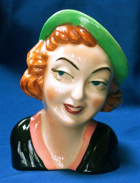 Vintage Bette Davis head vase by Himariware Head Vase Glass, Women Face Vase, Lady Head Vases, Head Vases Vintage, Shrunken Heads, Betty Lou Lady Head Vases Vintage, Ceramic Lady Heads, Vases Vintage, Collection Displays