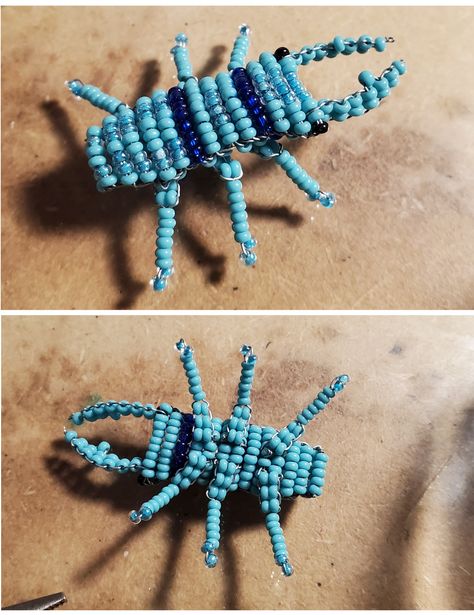 Wire stag beetle custom blue bug, insect Beetle Bead Pattern, Beaded Beetle Tutorial, Beetle Sewing Pattern, Beaded Beetle, Bead Bugs, Pony Bead Animals, Bead Animals, Glass Bead Crafts, Stag Beetle