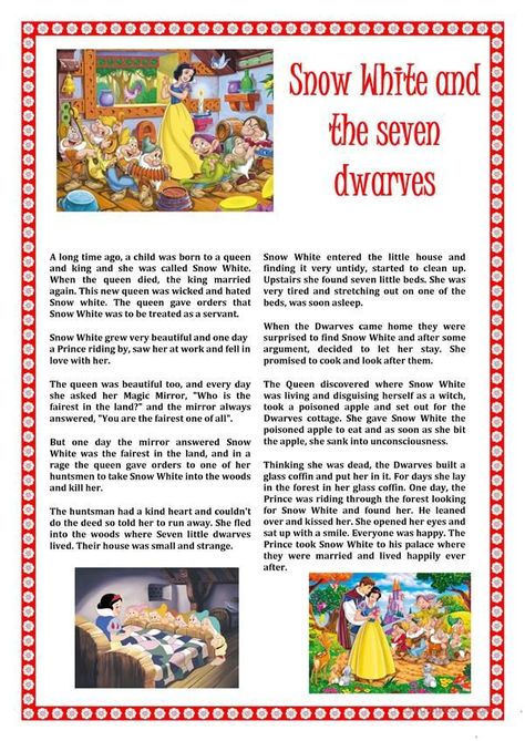 Snow White Story Book, Fairytale Worksheets, Snow White Short Story, English Fairytales, English Story Telling, Story Telling For Kids, Snow White Story, Respect Pictures, 2x2 Picture