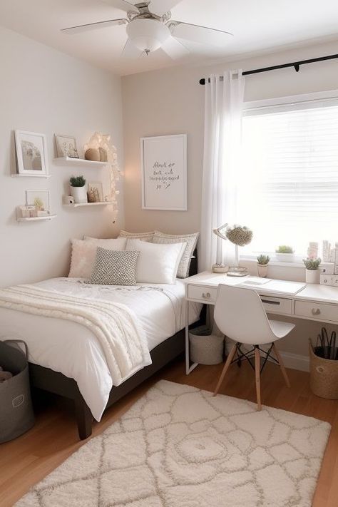 Teen Girls Bedroom Ideas Aesthetic, Cute Wall Colors For Bedroom, Room Inspiration Bedroom Simple, Bedroom Ideas For Small Rooms Boho, Small Ideas Bedroom, Cute Simple Bedroom Ideas, Teen Room Ideas Girl, That Girl Bedroom, Bed In The Corner Of The Room Ideas