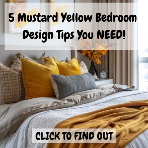 Brighten up your space with our mustard yellow bedroom ideas and get inspired by the latest bedroom décor trends. 🌼 Learn how to use yellow bedding and mustard yellow décor for a stylish touch! Bedroom Yellow Accents, Mustard Yellow Bedroom Ideas, Yellow Bedroom Design, Mustard Yellow Bedroom, Yellow And Grey Bedroom, Yellow Bedroom Walls, Bedroom Design Tips, Mustard Yellow Bedrooms, Yellow Bedroom Ideas