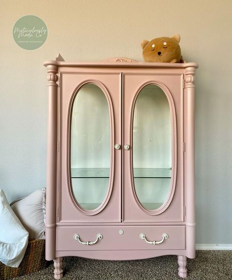 Girls Armoire, Armoire Makeover, Painted Armoire, Wardrobe Armoire, Pink Paint, Nursery Ideas, Vintage Girls, Girl's Room, China Cabinet