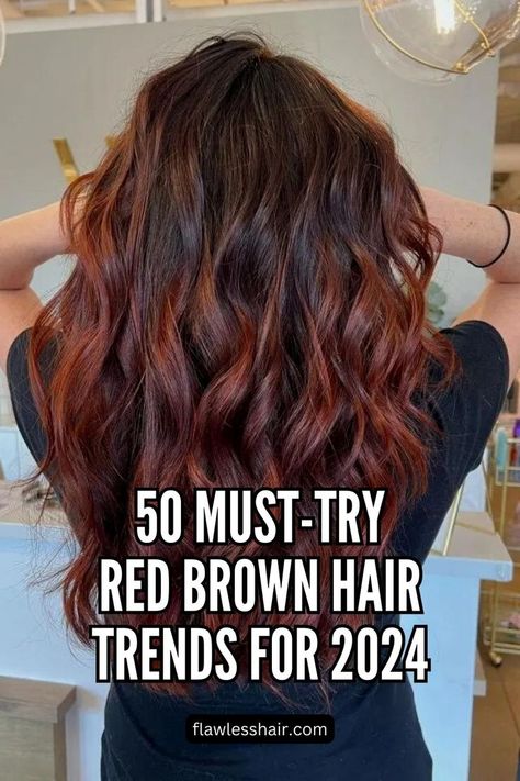 Brick Red Balayage On Brown Hair Red Brown Hair Colors, Red Highlights Hair, Highlights Hair Ideas, Brown Hair Trends, Red Brown Hair, Highlights Hair, Red Highlights, Trends For 2024, Hair Trend