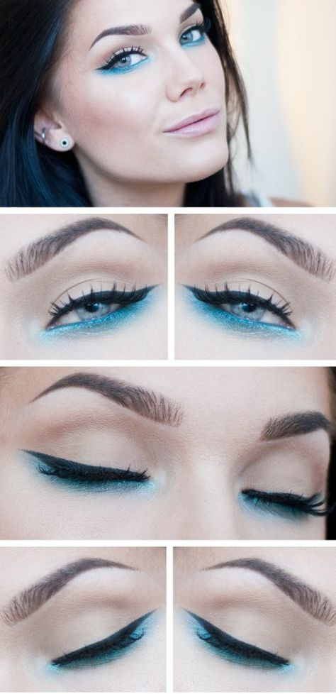 astuce maquillage comment se maquiller les yeux en bleu turquoise et crayon noir sur la paupière supérieure Makeup Tip, Linda Hallberg, Smink Inspiration, Beauty Make-up, Makijaż Smokey Eye, Makeup Guide, Trendy Makeup, Make Up Looks, Eye Make