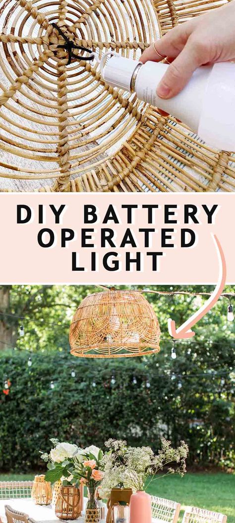 A super easy home decor project to create a pretty battery operated outdoor light that you can use anywhere. #sugarandcloth #diy #diyoutdoors #outdoorlighting #diylight #outdoorbatterylighting #lighting #backyard #backyarddecor #outdoordecor #patio Backyard Party Lighting Ideas, Outdoor Battery Operated Lighting, Patio Pendant Lighting, Diy Outdoor Lighting, Window Covering, Outdoor Pendant Lighting, Outdoor Diy Projects, Work Diy, Battery Operated Lights