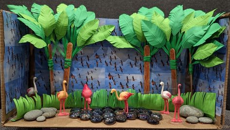 Flamingo Diaroma, Flamingo Habitat Project, Flamingo Habitat, 4th Grade Science Projects, Flamingo Projects, Habitats Projects, Ganpati Decoration, Science Project, Research Projects