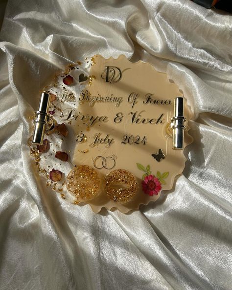 Celebrating your special day with this special engagement platter 🤩💍 Customisation available DM TO KNOW MORE ✨ . . . . . #resin #resinart #resinartwork #resinartist #resincrafts #resinrings #resinringholder #resinringplatter #decoration #surendranagar #resinengegementplatter #decorrdazzle #instagram Engagement Platter, Resin Artwork, Resin Ring, Your Special, Resin Crafts, Resin Art, Special Day, Quick Saves, Instagram