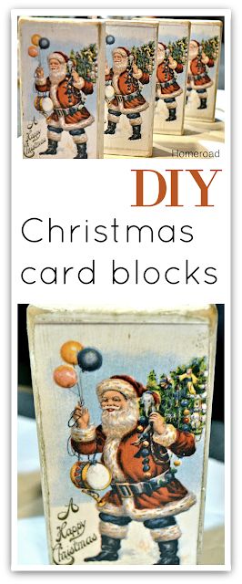 DIY Christmas Postcard Blocks | Homeroad.net #Christmas #Christmastree #diyproject #repurposed #reclaimedwood #holidayDIY #holidayproject #Christmasdecoration #holidaydecor Xmas Card Craft, Antique Christmas Cards, Recycle Christmas Cards, Recycled Christmas, Vintage Christmas Crafts, Vintage Holiday Cards, Christmas Card Ornaments, Decoupage Ideas, Greeting Card Craft