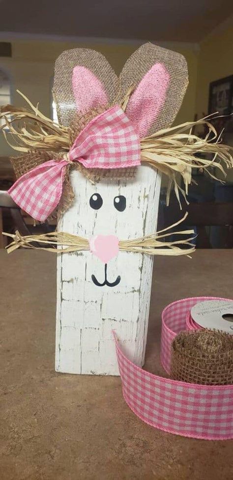 Easter Bunny Shelf Sitter - DIY Craft Junkies Wood Rabbits Diy, Wooden Rabbits Diy Wood Crafts, Diy Wooden Bunny, Wooden Bunny Crafts, Spring Primitive Crafts, Spring Wood Decor, Easter Rabbit Crafts, Wooden Easter Crafts, Crafts For Spring