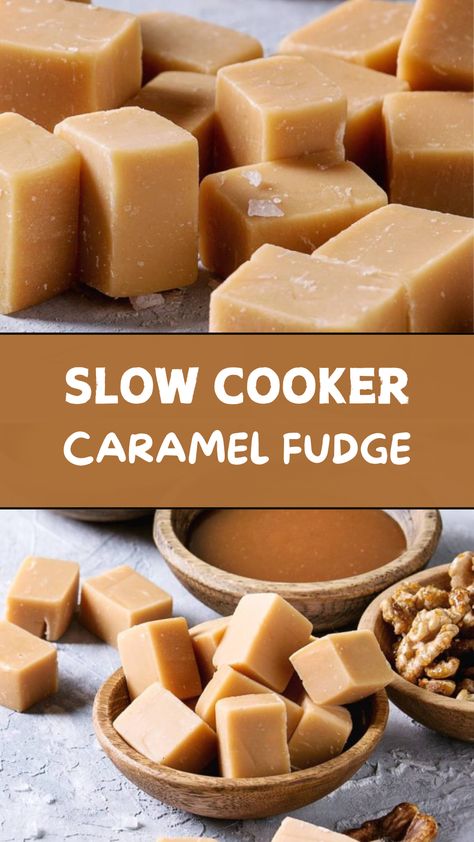 Slow Cooker Caramel Fudge Vanilla Caramel Fudge, Slow Cooker Fudge Recipes, Crockpot Fudge, Caramel Fudge Recipe, Slow Cooker Puddings, Chocolate Caramel Fudge, Slow Cooker Candy, Slow Cooker Fudge, Maple Fudge