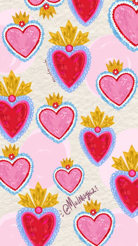 Wallpaper Corazones, Procreate Artwork, Dia De Los Muertos Decorations Ideas, Sacred Heart Art, Photo Frame Wallpaper, Folk Art Flowers, Small Canvas Paintings, Witchy Wallpaper, Ceramics Pottery Art