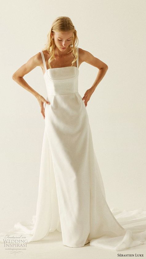 Weddinginspirasi.com featuring - sebastien luke fall 2019 bridal sleeeless beaded straps straight across neckline column wedding dress chapel train minimal clean modern (10) mv -- Sébastien Luke Fall 2019 Wedding Dresses #wedding #weddings #bridal #weddingdress #weddingdresses #bride #fashion #label:SébastienLuke #season:Fall/Winter #week:402018 #year:2019 ~ Minimal Wedding Dress, Column Wedding Dress, Wedding Inspirasi, Wedding Dresses With Straps, Chapel Train, Bridal Look, Princess Wedding, Wedding Mood, Bridal Wedding Dresses