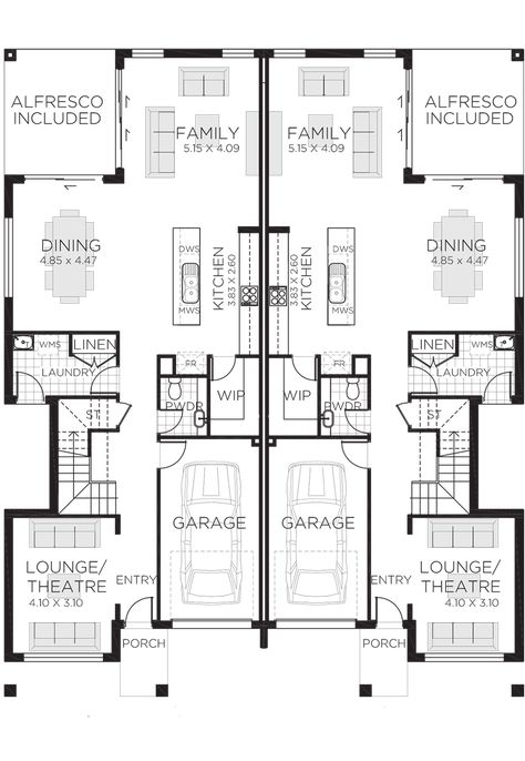 Dual House Design, Dual Occupancy Floor Plans, Dual Occupancy Design House Plans, Duplex Villa Plan, Modern Duplex Design House Plans, Backyard Townhouse, Twin House Plan, Dual Occupancy Design, Rawson Homes