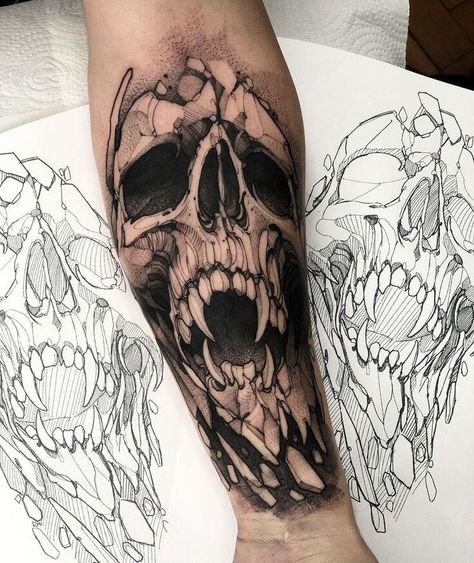 Skull Design Tattoo, Hourglass Skull, Bull Skull Tattoos, Vampire Tattoo, Dark Skull, Skull Sleeve Tattoos, Skull Sleeve, Wicked Tattoos, Neck Tattoo For Guys