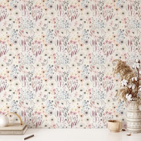 Adding a touch of pastel perfection to your walls with these dreamy watercolor florals. @rockymountaindecals || vintage anemone wallpaper Rocky Mountain Decals, Floral Wallpaper Nursery, Bohemian Wallpaper, Wall Fabric, Mountain Decal, Wallpaper Textured, Kids Room Decals, Neutral Wallpaper, Room Decals