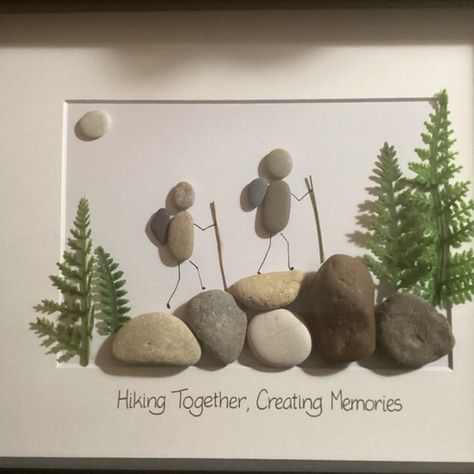 Pebble Art Hiking Family, Hiking Gift, Framed Picture Hiking, Hike Art, Hike Decor, Personalized Gift, Pebble Art Family, Stone Art Picture - Etsy Stone Art Landscape, Rock Pictures Diy Pebble Art Family, Pebble Art Ideas Inspiration, Pebble Crafts, Hiking Family, Rock Crafts Diy, Mountain Rock, Family Stone, Stone Pictures Pebble Art