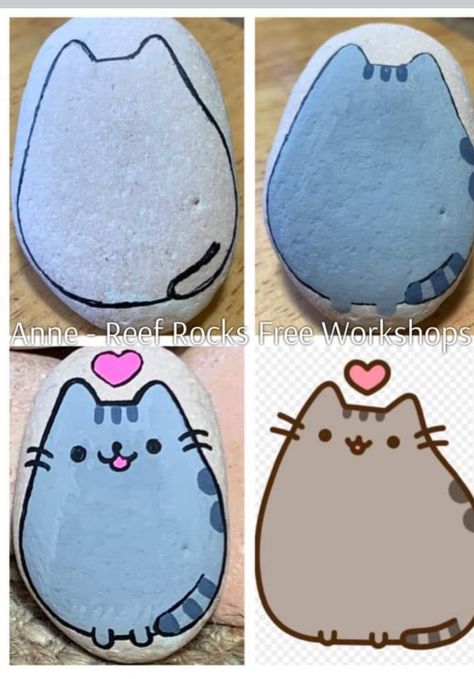 Purple Painted Rocks Ideas, Painted Rocks Farm Animals, Rock Painting Ideas Cat, Easy Painted Rocks For Beginners, Cat Rock Painting Ideas, Cat Painted Rocks, Diy Rock Art, Painted Rock Animals, Stone Art Painting