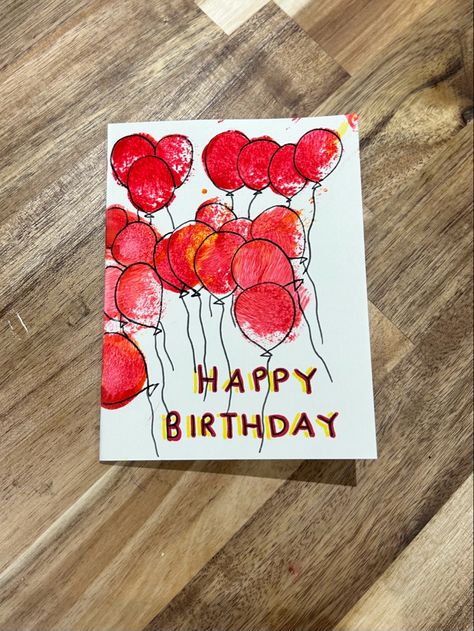 Birthday Card Fingerprints, Balloon Fingerprint Art, Fingerprint Birthday Cards, Ballon Painting, Toddler Artwork, Fingerprint Balloons, Finger Painting For Kids, Homemade Card Designs, Balloon Birthday Card