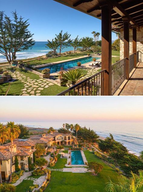 Tuscan Mansion, Spanish Villa Home, Spanish Mediterranean Homes, Houses Mansions, Big Mansions, California Beach House, Tuscan Farmhouse, Beach Mansion, Mediterranean Mansion