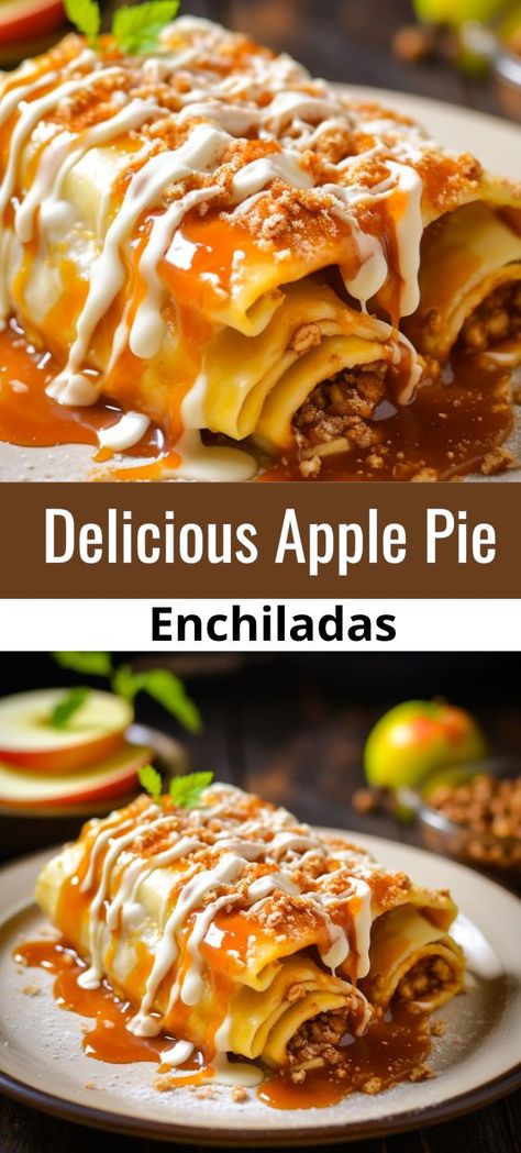 Apple Pie Enchiladas Apple Enchiladas Recipe, Apple Enchiladas, Frito Taco Salad, Apple Pie Enchiladas, Individual Apple Pies, Enchilada Pie, Tortilla Bake, Cinnamon Tortillas, Fun Dessert