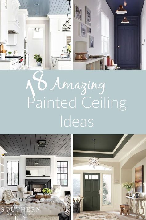 Painting A Tray Ceiling, Tray Ceiling Paint Ideas, Tray Ceiling Paint, Dark Painted Ceiling, Painted Ceiling Ideas, Column Decoration Ideas, Painted Wood Ceiling, Tray Ceiling Ideas, Column Decoration