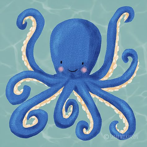 Octopus Nursery, Art Octopus, Octopus Drawing, Octopus Illustration, Octopus Painting, Ocean Illustration, Drawing Blue, Ipad Drawing, Octopus Wall Art