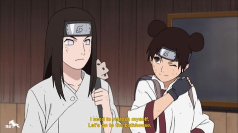 Look at TenTen flirting with Neji!! I can't believe they didn't give her a sadder reaction when Neji died. These kinds of innuendos between the two are all throughout Naruto (convincing me they liked each other) and it kills me that she wasn't given a chance to really mourn. This pic is from Naruto Shippuden Episode 311 - Prologue of Road to Ninja. #naruto Tenten Naruto, Neji And Tenten, Photo Naruto, Anime Ninja, Manga Naruto, Naruko Uzumaki, Naruto Ship, Naruto Series, Naruto Pictures