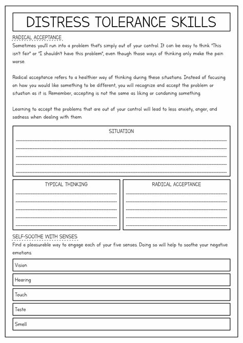 DBT Distress Tolerance Worksheets Dbt Group Icebreakers, Dbt Accepts Worksheet, The Dialectical Behavior Therapy Skills Workbook, Dbt Skills Worksheets For Kids, Radical Acceptance Worksheet, Dbt House Activity, Radical Acceptance Dbt Worksheet, Dbt Worksheet Activities, Dbt Skills Worksheets Free Printable