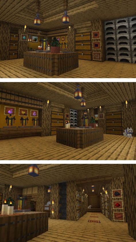 Workshop and strorage minecraft Chest Room Minecraft Ideas Outside, Workshop Minecraft Ideas, Minecraft Attic Interior, Minecraft Workshop Ideas Interior, Minecraft Workstation Ideas, Minecraft Interior Design Storage, Minecraft Workshop Design, Storage Shed Minecraft, Magazyn W Minecraft Ideas