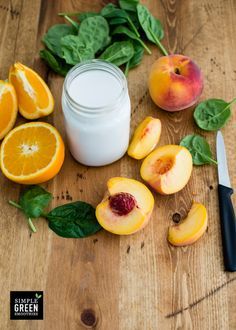 Peach Spinach Smoothie, Coconut Milk Smoothie Recipes, Smoothie Combos, Healthy Milkshake, Alpha Gal, Peach Milk, Coconut Milk Smoothie, Easy Green Smoothie, Milk Smoothie