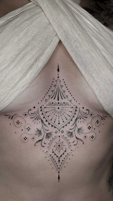 ❈ Blum ❈ on Instagram: "Sternum ornament tattoo - Contact: blum.ttt@gmail.com - #finelinetattoo #sternumtattoo #inkedgirl #ornamentaltattoo #jeweltattoo #flowertattoo #kwadron #kwadroncartridges" Libra Tattoo Sternum, Sternum Mandala Tattoo Women, Sternum Tattoo Mandala, Tattoos Sternum, Sternum Tattoo Ornamental, Ornamental Underboob Tattoo, Blum Ttt Tattoo, Ornamental Rib Tattoo, Ornamental Tattoo Sternum