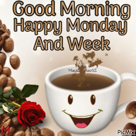 Happy Monday Good Morning Monday Coffee, Happy Monday Coffee, Happy Monday Gif, Monday Gif, Happy Thoughts Quotes, Happy Monday Images, Winter Pics, Monday Coffee, Day And Nite