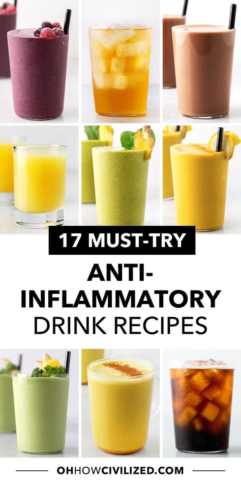 From tea to smoothies, these anti-inflammatory drinks are so easy to make. Each one will protect your cells and reduce the risk of disease. #antiinflammatory #healthydrinks #antiinflammatorydrinks Anti Inflamatory Smoothie, Inflammatory Drinks, Inflammation Smoothie, Peanut Butter Protein Shake, Anti Inflamatory, Anti Inflammation Recipes, Tea Drink Recipes, Easy Teas, Turmeric Smoothie