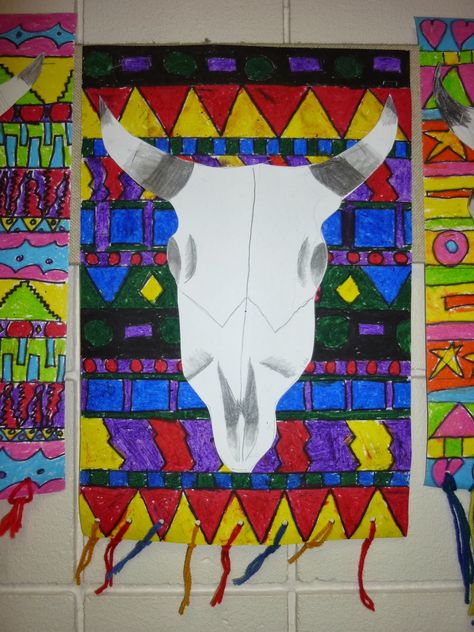 In this project 4 th graders learned about the artist Georgia O’Keeffe . O’Keeffe is a famous ... Cow Skull Art, Elementary School Art, Middle School Art Projects, Dream Catcher Art, Art Lessons Middle School, 6th Grade Art, 4th Grade Art, 5th Grade Art, 3rd Grade Art