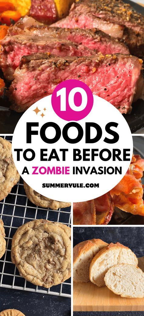 When it comes to surviving a zombie apocalypse, preparation is key—not just for your defenses, but also for your diet. Before the undead rise, make sure you enjoy these 10 tasty treats that combine practicality with pure indulgence. From hearty bread and satisfying pasta to savory bacon and decadent chocolate, these foods will not only keep you fueled but also bring a bit of joy to the bleakest of times. Here’s your ultimate guide to the perfect pre-apocalypse feast. Food Apocalypse, Zombie Apocalypse Party Food, Scouts Guide To The Zombie Apocalypse, Butter Image, Biscoff Cookie Recipe, Zombie Apocalypse Choose Wisely, Pie Images, Pasta Calories, Bone In Ribeye