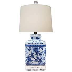 Sara 17"H Blue and White Chrysanthemum Jar Accent Table Lamp Jar Silhouette, Living Room Lighting Tips, Blue And White Floral Pattern, Jar Table Lamp, Blue Shades Colors, White Chrysanthemum, Blue Table Lamp, Painting Lamps, Small Table Lamp