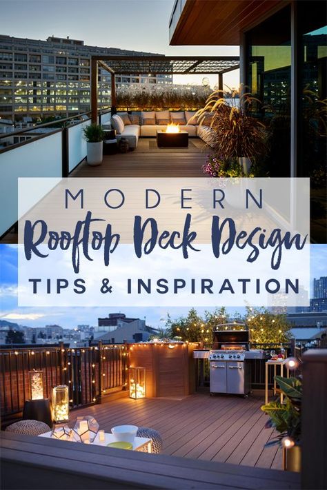 the popularity of residential rooftop decks has been on the rise in the past decade. Whether it's to take advantage of better views from this elevated vantage point, or to gain more outdoor space on a small city lot, realtors report that in many markets rooftop decks help to sell homes and can provide a great return on investment. #outdoorlife #rooftopdeck #rooftopterrace #timbertech Home Rooftop, Rooftop Deck Design Ideas, Small Roof Top Terrace Design, Homes With Rooftop Decks, Houses With Rooftop Decks, Roof Terrace Design Small Outdoor Spaces, Roof Top Decks, Home Rooftop Ideas, Small Rooftop Patio