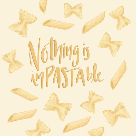 Punny card, pasta illustration, pasta art, pun, foodpun, food quote, funny quote, fun, pasta love Pasta Puns, Work Puns, Cute Sentences, Food Quotes Funny, Funny Food Puns, Cooking Quotes, Food Captions, Inspirational Quotes For Kids, Nothing Is Impossible