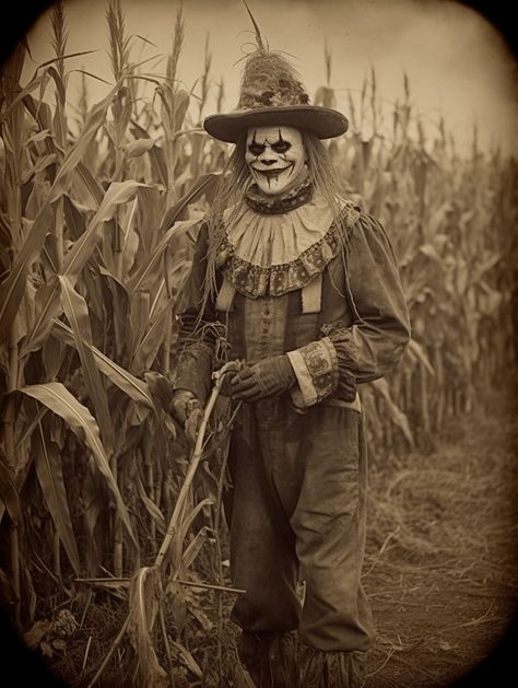 Vintage Horror Costume, Happy Samhain, Scary Circus, Creepy Old Photos, Scary Clown Mask, Images Terrifiantes, Scary Scarecrow, Creepy Photography, Vintage Halloween Photos