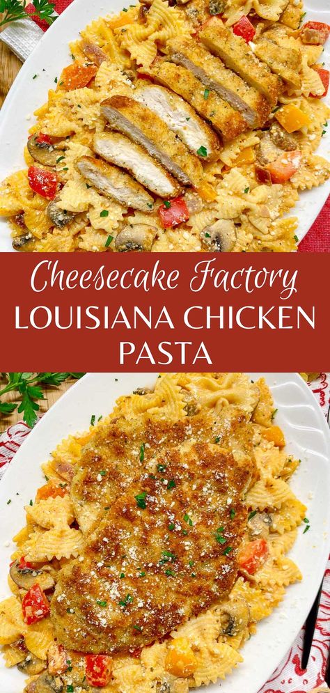 Louisiana Chicken Pasta (Cheesecake Factory Copycat Recipe) Copycat Louisiana Chicken Pasta, Cajun Chicken Pasta Cheesecake Factory, Cheesecake Factory Recipes Chicken, Louisiana Chicken Pasta Cheesecake, Cheesecake Factory Cajun Chicken Pasta, Cheesecake Factory Louisiana Pasta, Cheesecake Factory Recipes Pasta, Cheesecake Factory Pasta Recipes, Rainforest Cafe Recipes Copycat