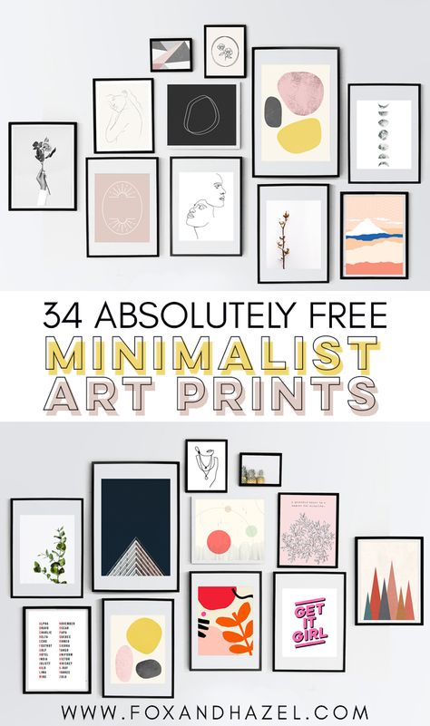 Download any of these totally free minimalist art prints and get that gallery wall filled! With 34 different minimalist art prints to choose from, you'll find the perfect fit for your frame. #foxandhazel #minimalistart #freeartprintable #minimalistartprintable #minimalsthome Minimalistic Aesthetic Pictures, Gallery Wall Of Art, Wall Decor For Bathroom Walls, Minimalist Prints Wall Art, Free Gallery Wall Printables, Minimalistic Prints, Free Wall Art Prints, Poster Minimalist Design, Printable Wall Art Aesthetic